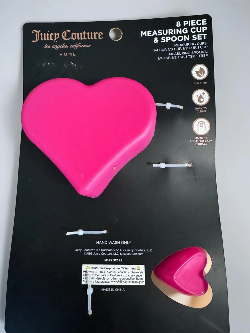 Juicy Couture 8 Piece Heart Measuring Cups & Spoons Set Pink NEW